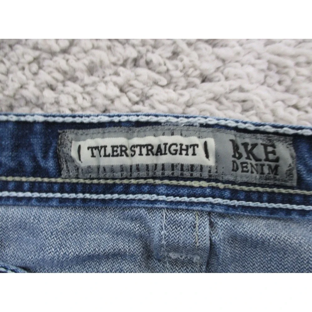 BKE Jeans Mens 33x25 Blue Tyler Denim Cotton Buckle Outdoor Straight Hemmed A2